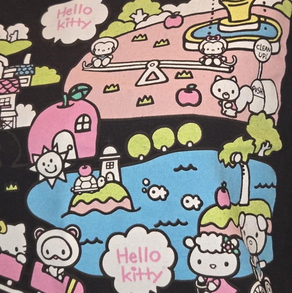 Hello Kitty by Sanrio Multicolored Hello Kitty Graphic on Black T-Shirt Size S - Picture 3 of 10